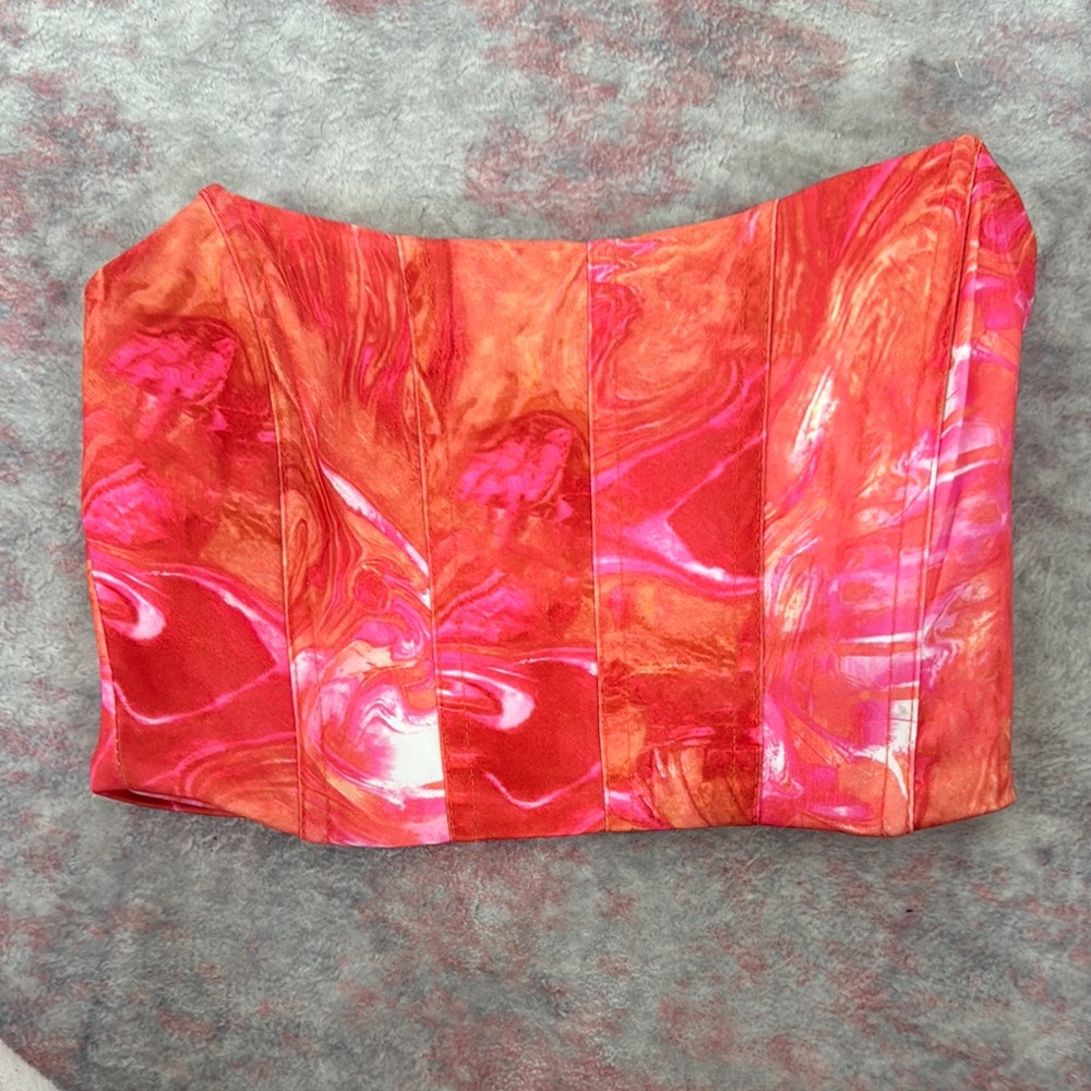Vibrant Red and Pink Strapless Top